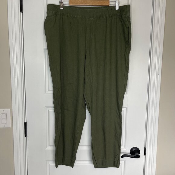 Old Navy High-Rise Straight Pants Womens Size XL Green Linen Rayon Comfort Waist - Picture 2 of 11
